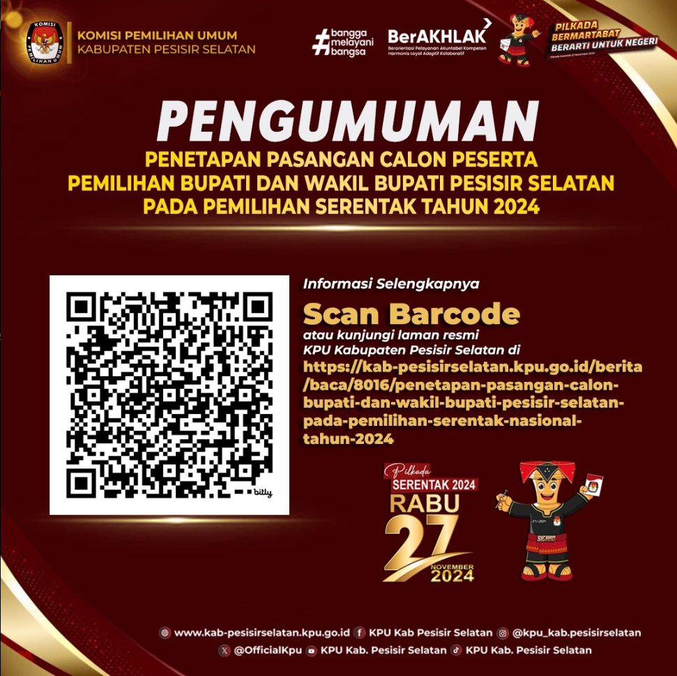 Pengumuman penetapan Pasangan Calon Bupati dan Wakil Bupati Pesisir Selatan Tahun 2024