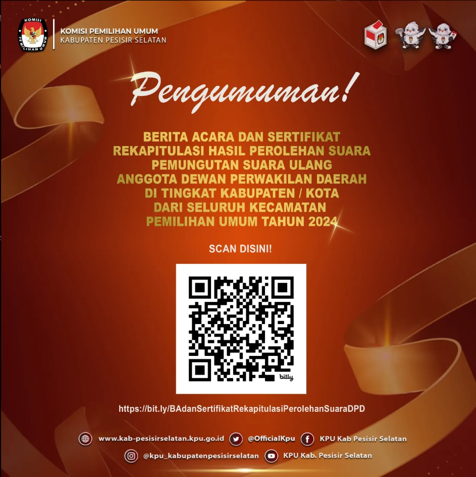 Pengumuman BA dan Sertifikat Rekapitulasi Hasil Perolehan Suara PSU Anggota DPD