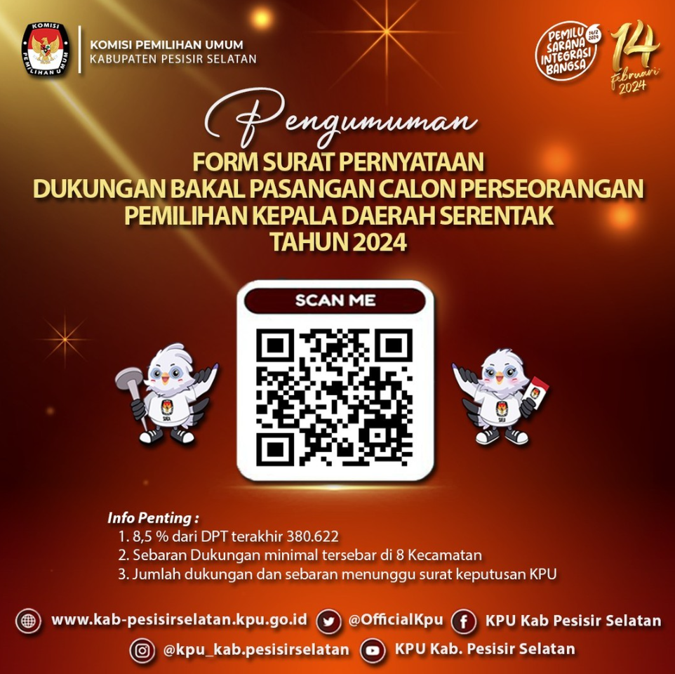 Pernyataan Dukungan untuk Bakal Pasangan Calon Perseorangan Pemilihan Kepala Daerah