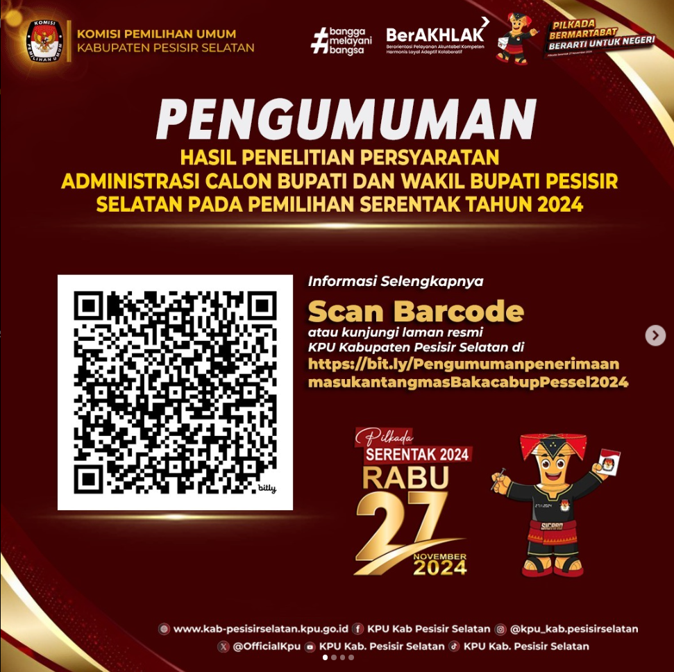 pengumuman Hasil Penelitian ADM Pasangan Calon Bupati dan Wakil Bupati