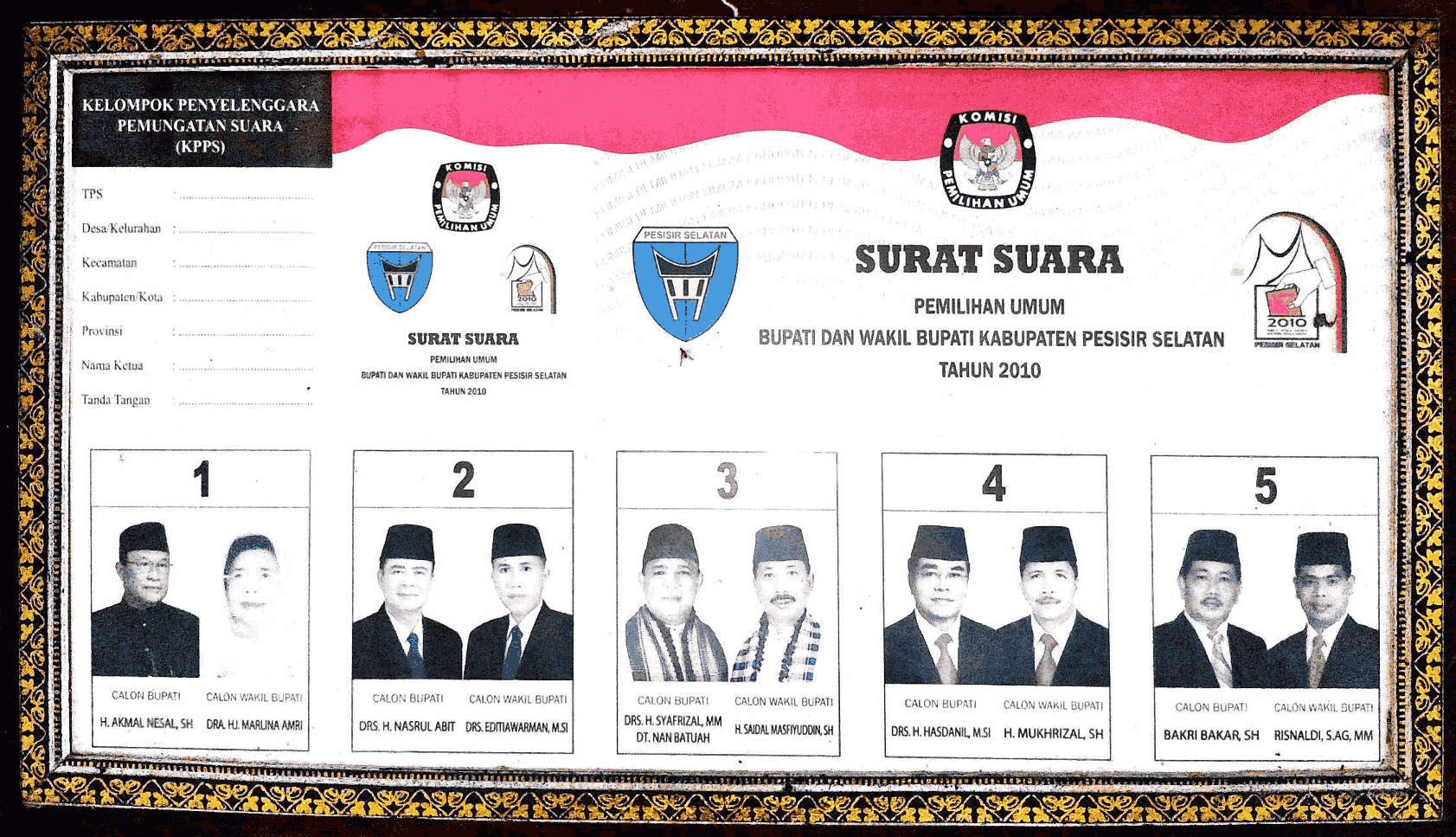 26. 2010_SURAT SUARA BUPATI & WAKIL BUPATI KABUPATEN PESISIR SELATAN